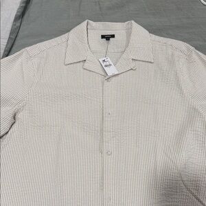 Express Beige Striped Button Down Shirt